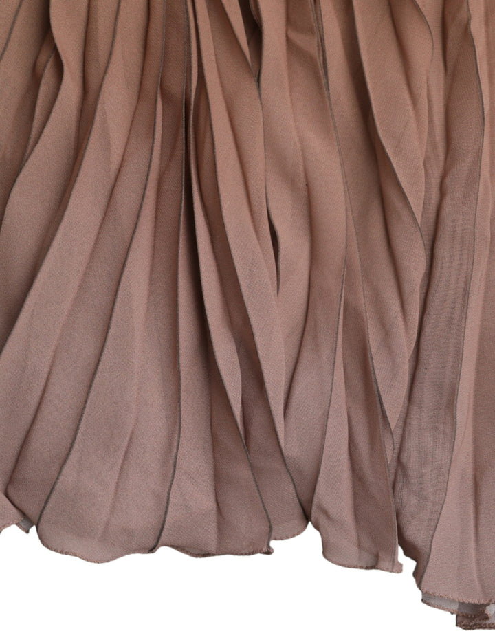 Brauner Polyester Faltenrock mit hoher Taille Midirock