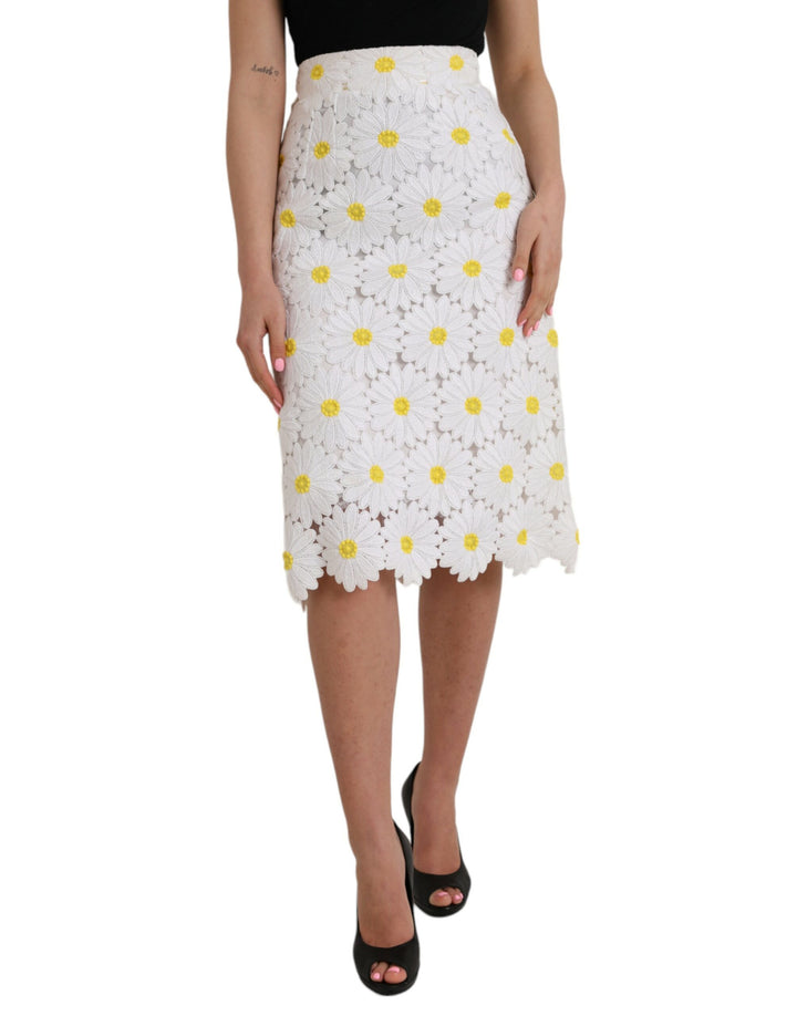 White floral lace straight pencil skirt