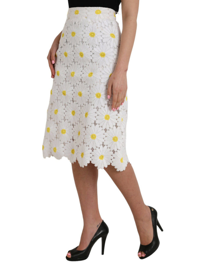 White floral lace straight pencil skirt