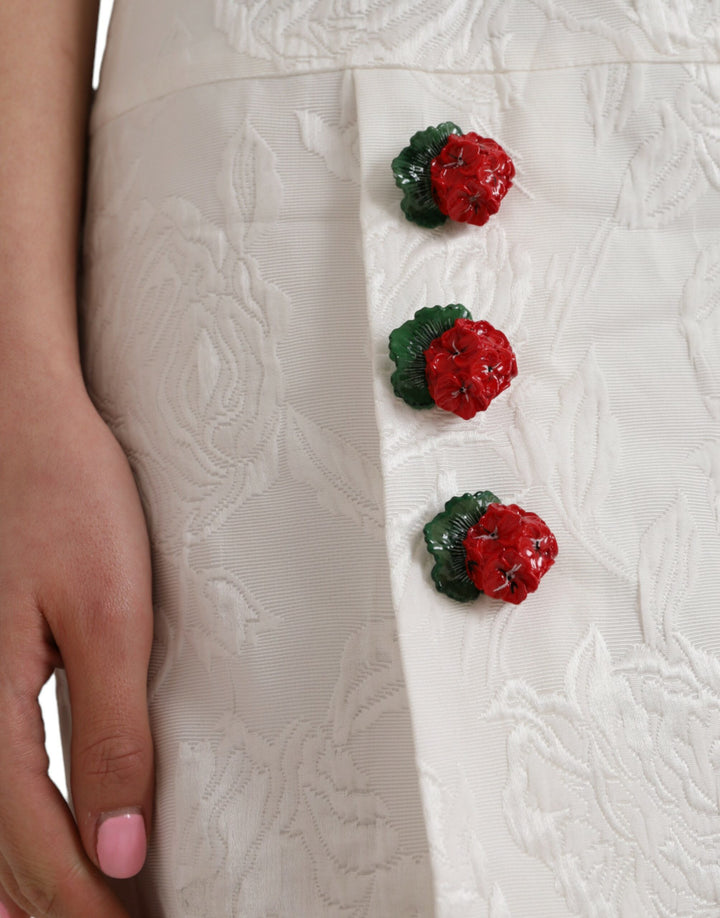 White floral brocade mini skirt with embellishments