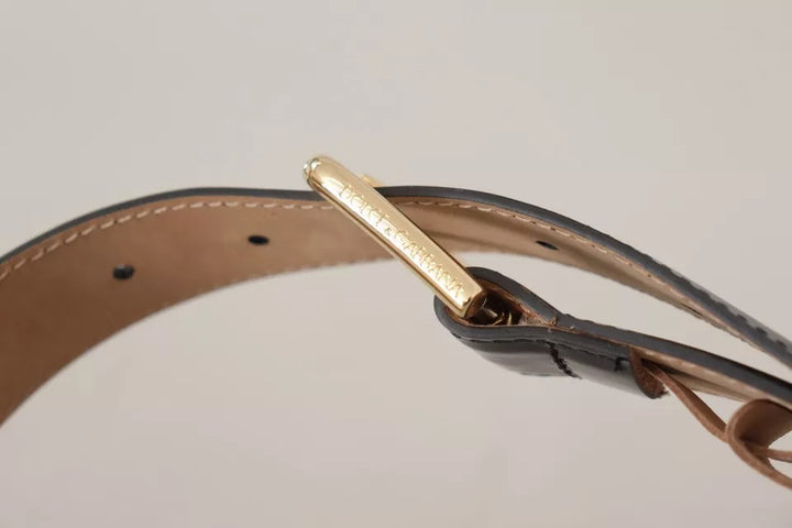 Schwarzes Leder Gold Metall Logo gravierte Schnalle Gürtel