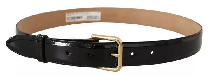 Schwarzes Leder Gold Metall Logo gravierte Schnalle Gürtel