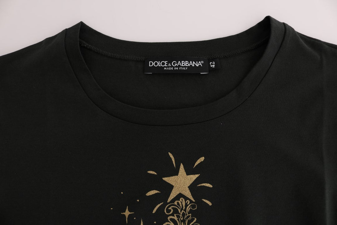 Dolce & Gabbana Smaragdgrünes Baumwoll-T-Shirt mit 2017 Druck