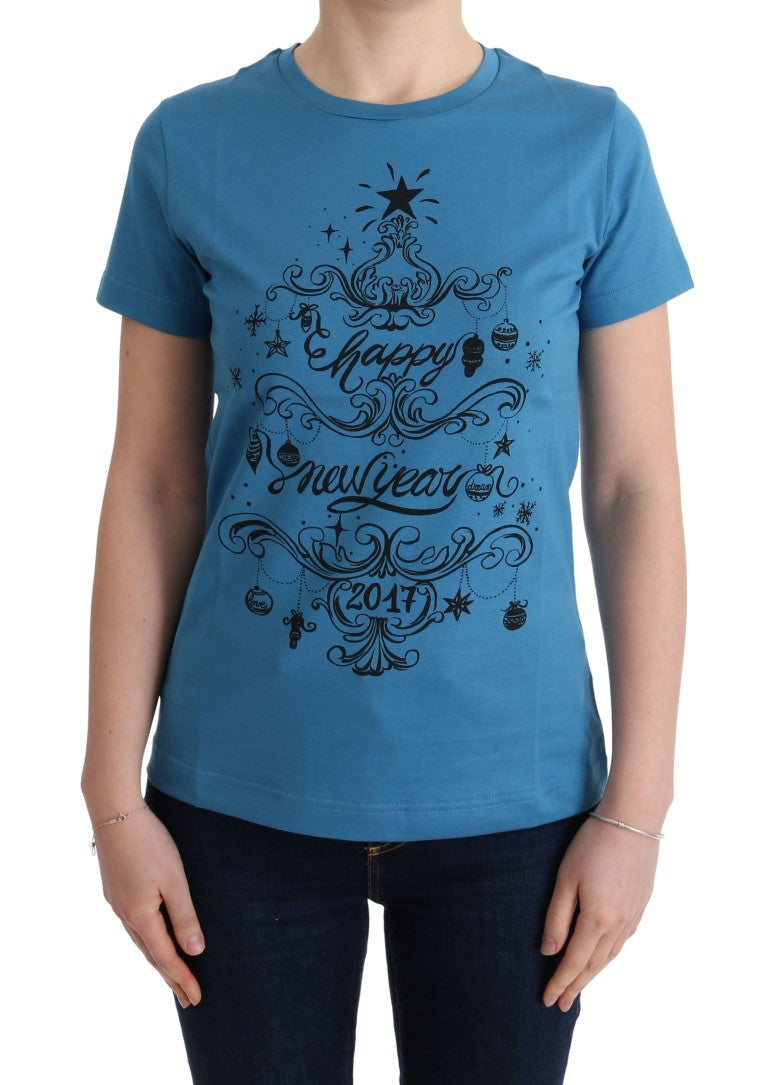 Chic blue cotton T-shirt with 2017 print