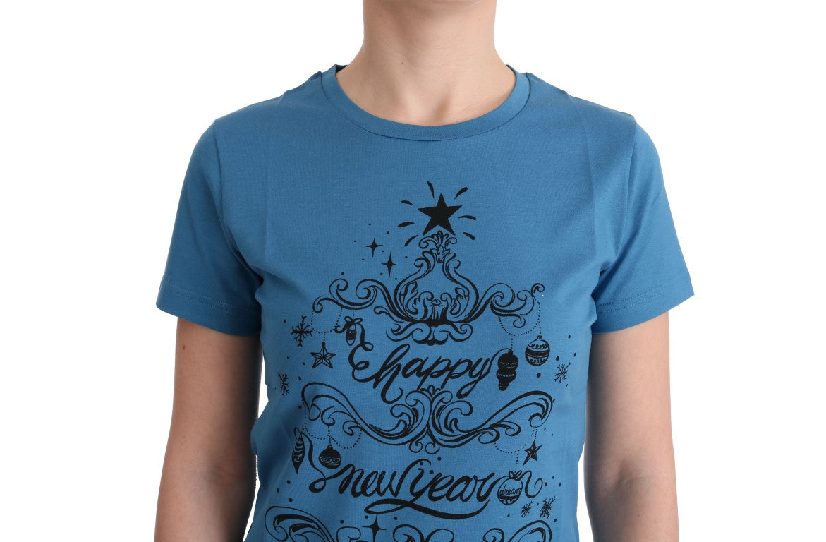 Chic blue cotton T-shirt with 2017 print
