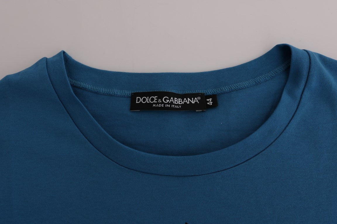 Chic blue cotton T-shirt with 2017 print