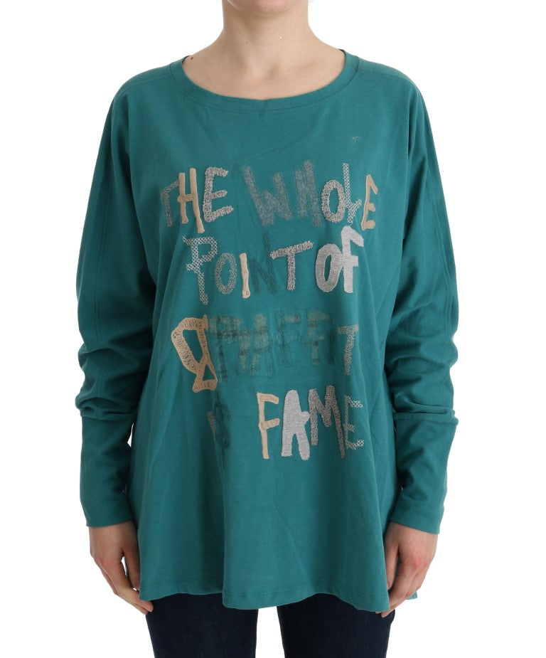 Elegant cotton sweater with round neck in green