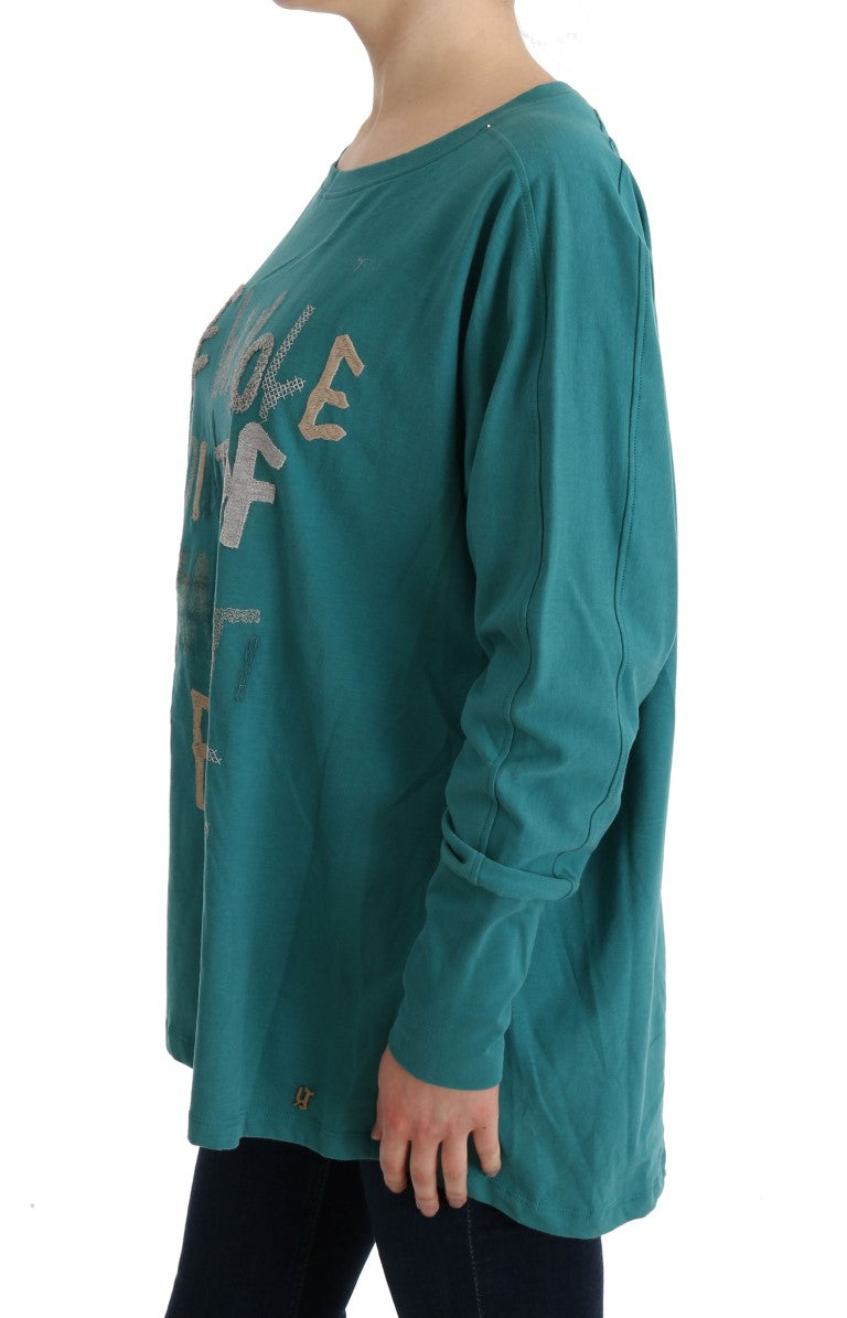 Elegant cotton sweater with round neck in green