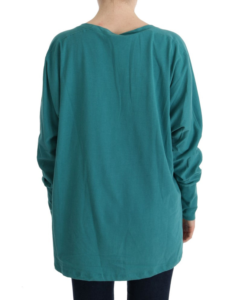 Elegant cotton sweater with round neck in green