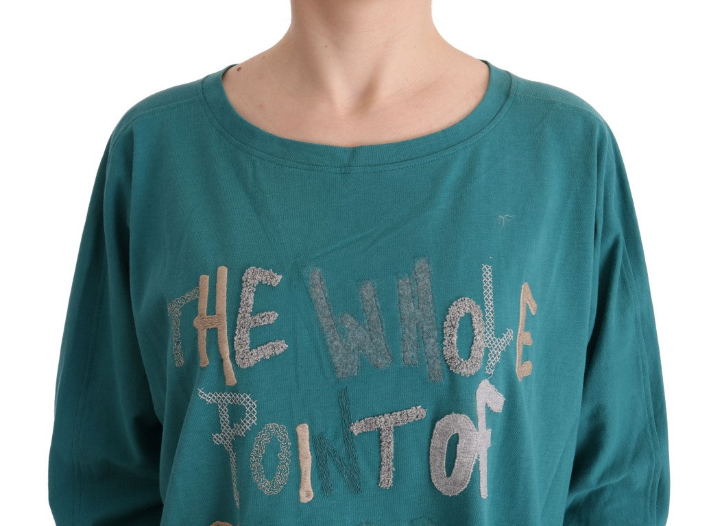 Elegant cotton sweater with round neck in green