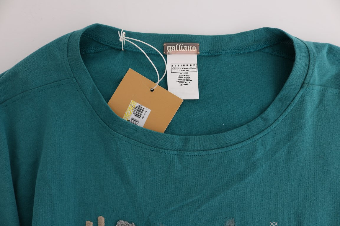 Elegant cotton sweater with round neck in green