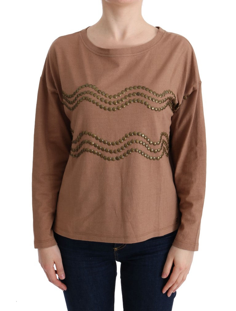 Chic brown cotton sweater with round neck