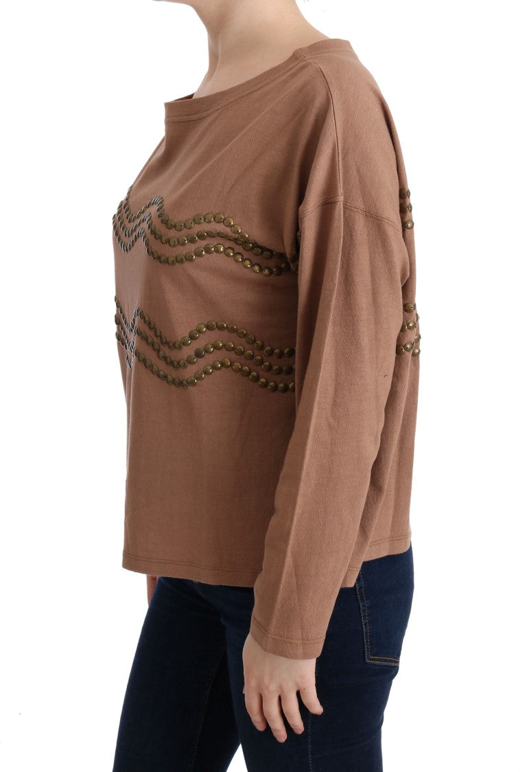 Chic brown cotton sweater with round neck