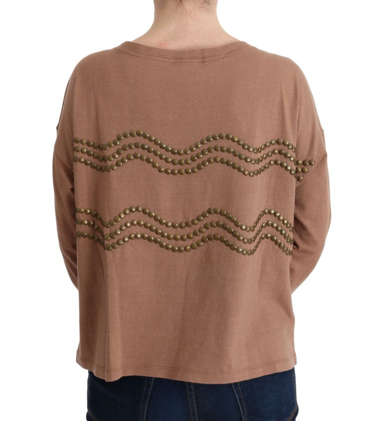 Chic brown cotton sweater with round neck