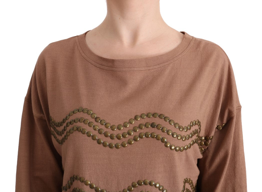 Chic brown cotton sweater with round neck