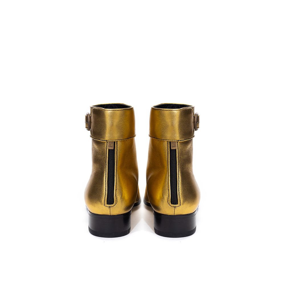 Saint Laurent Goldfarbene Lederstiefel