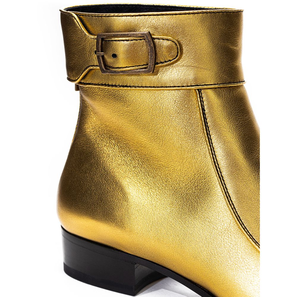 Saint Laurent Goldfarbene Lederstiefel