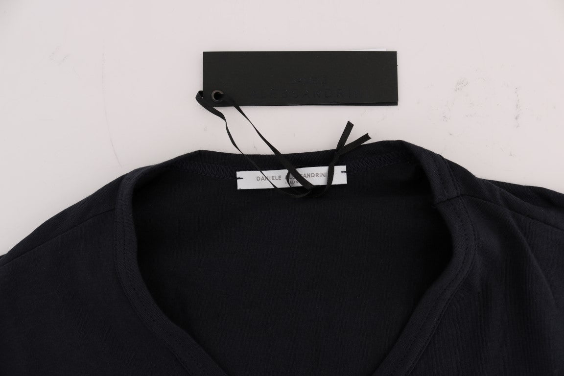 Blaues T-Shirt mit V-Ausschnitt aus Baumwolle