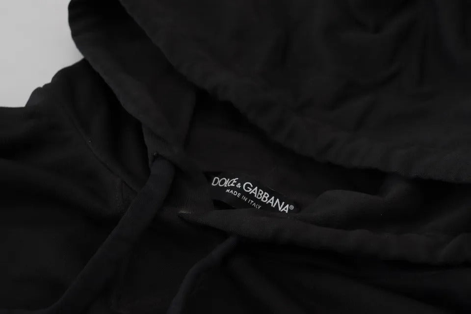 Black cotton logo sweatshirt with hood