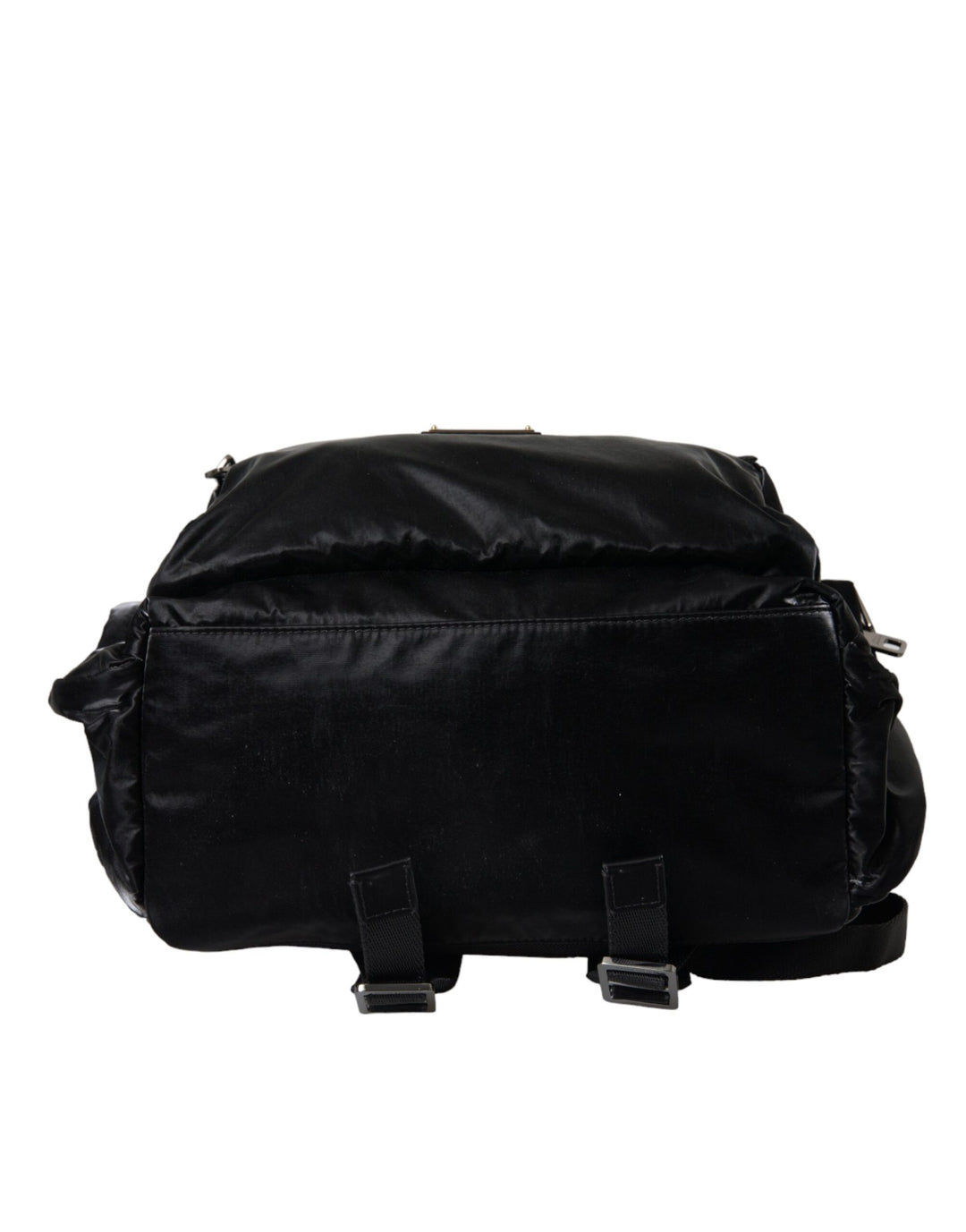 Black patent leather logo plaque backpack bag
