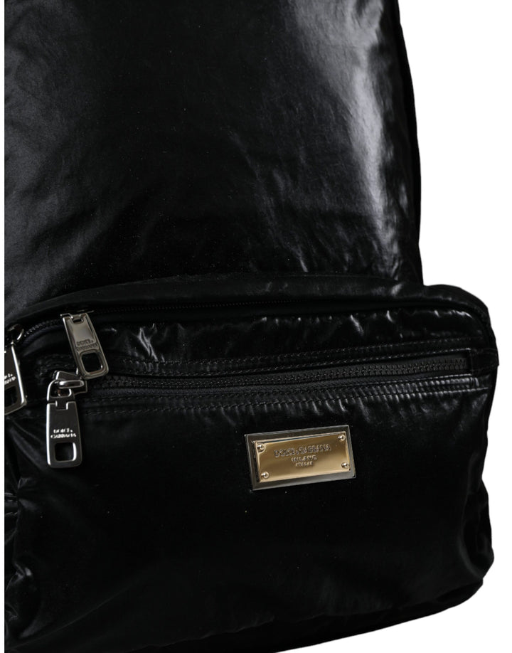Black patent leather logo plaque backpack bag