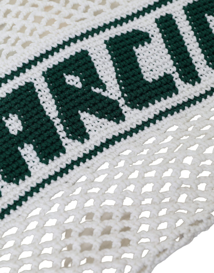Weiß Grün gestrickt Baumwolle Logo Einkaufstasche