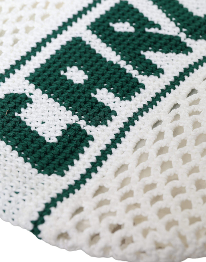 Weiß Grün gestrickt Baumwolle Logo Einkaufstasche