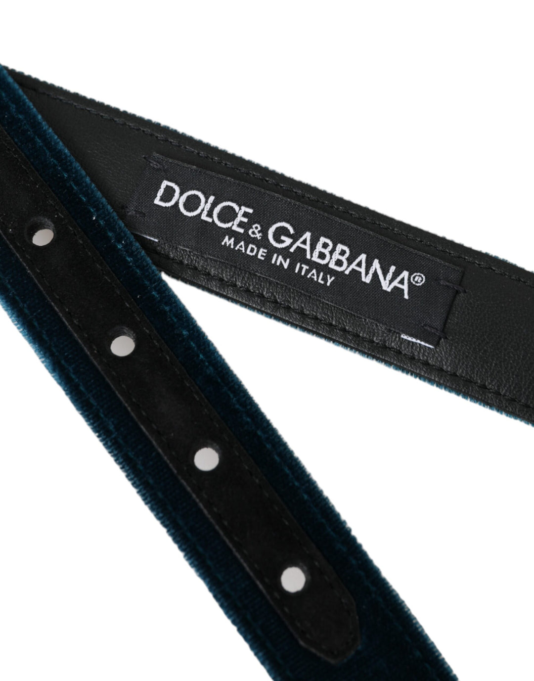 Blue velvet leather belt with silver metal buckle