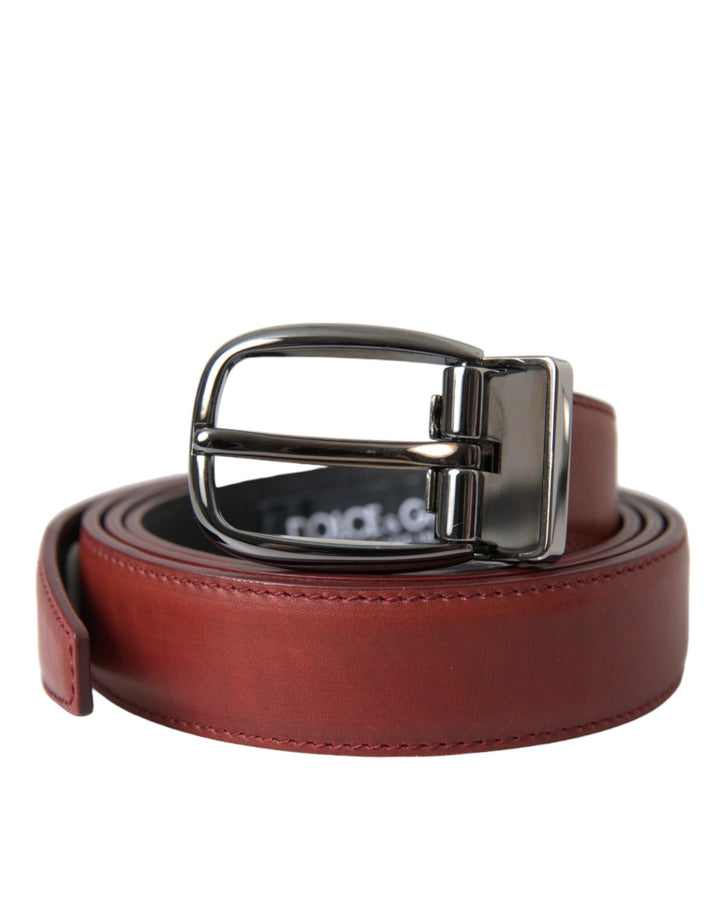 Brown leather silver metal buckle belt men