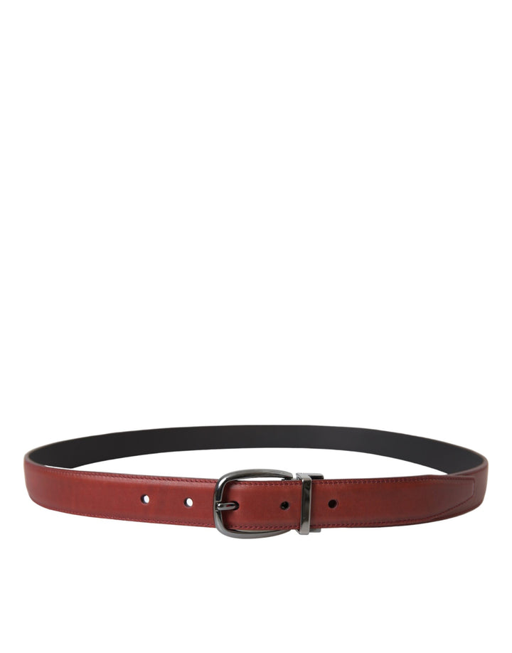 Brown leather silver metal buckle belt men