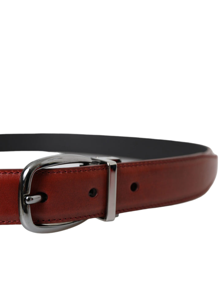 Brown leather silver metal buckle belt men