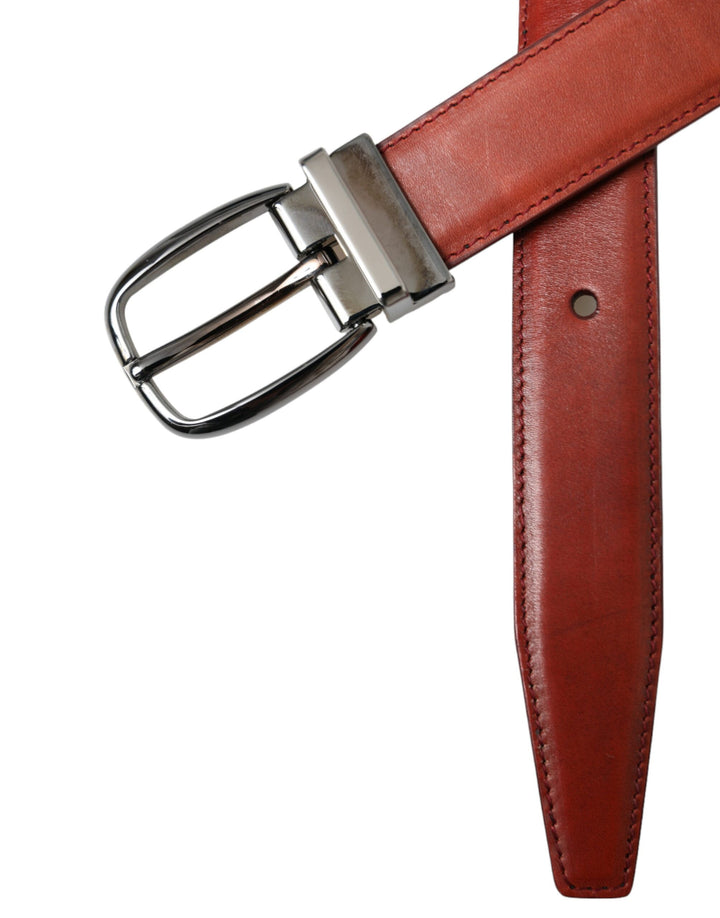 Brown leather silver metal buckle belt men