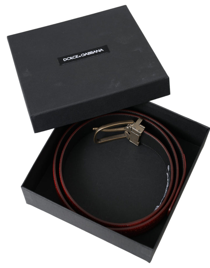 Red perforated leather metal buckle belt men
