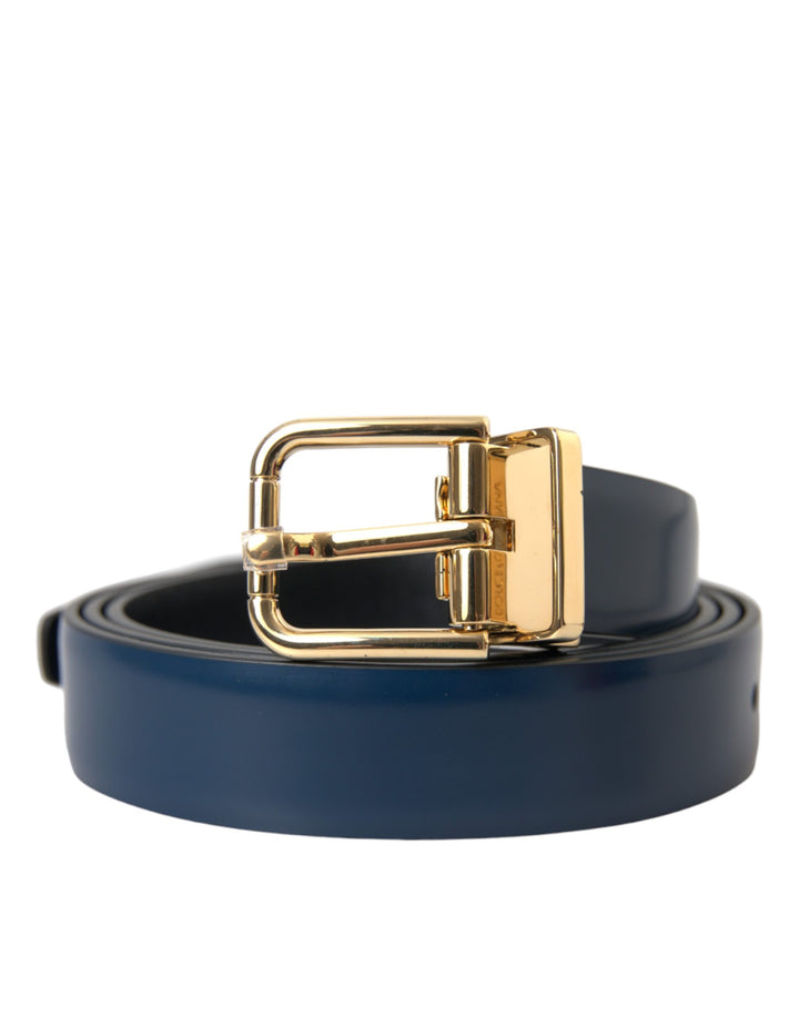Blue Calfskin Gold Metal Buckle Belt Men