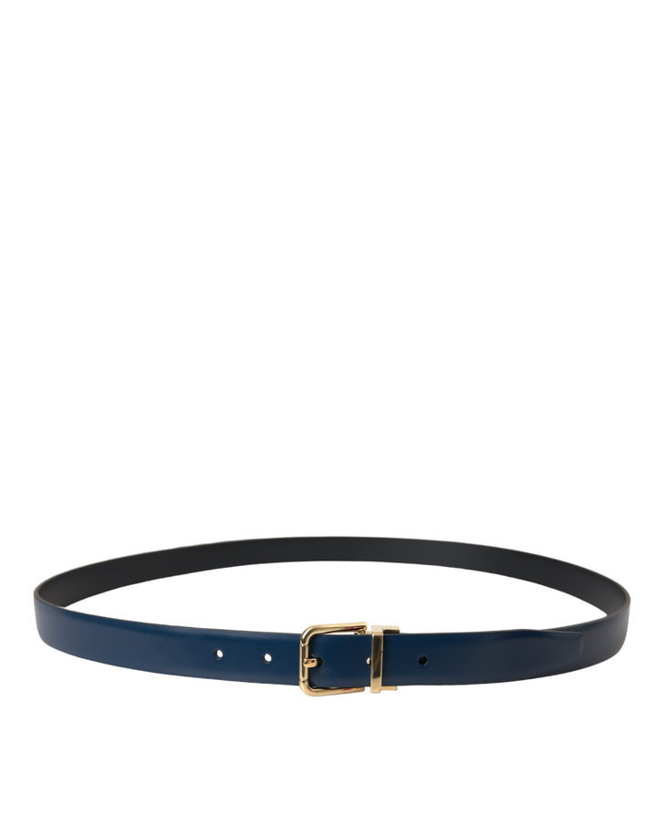 Blue Calfskin Gold Metal Buckle Belt Men