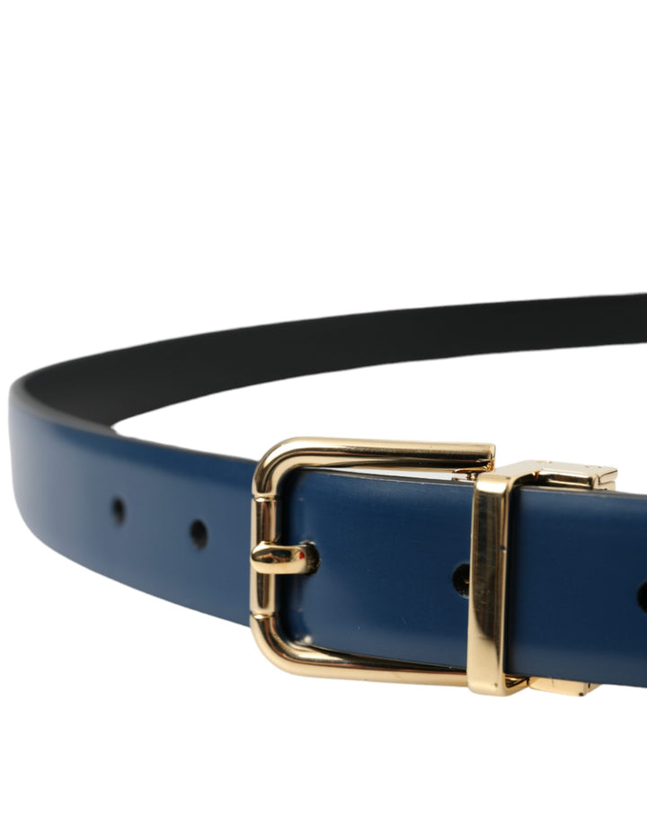 Blue Calfskin Gold Metal Buckle Belt Men