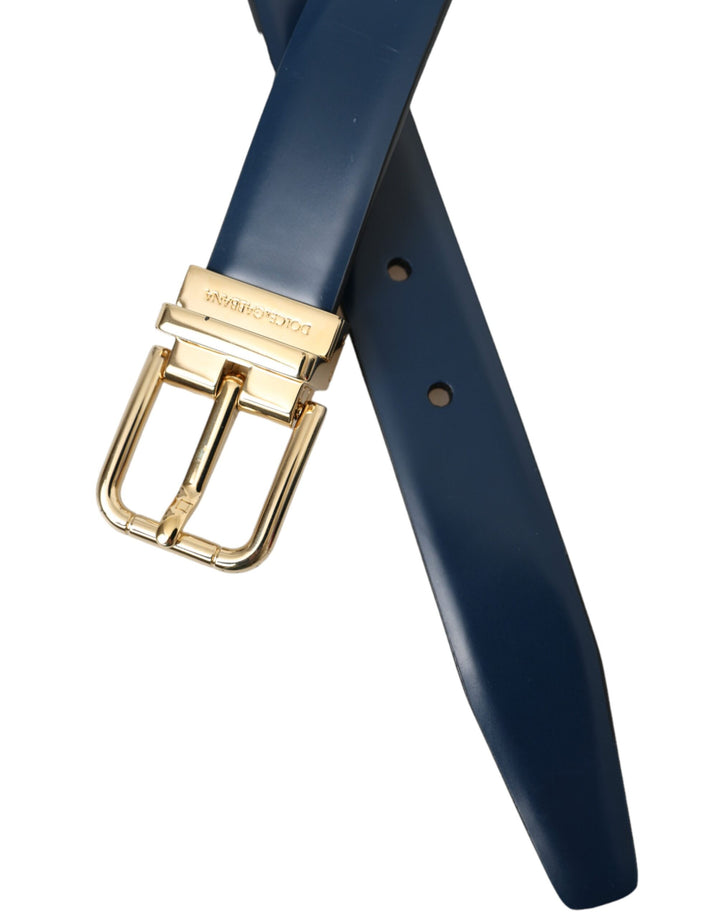 Blue Calfskin Gold Metal Buckle Belt Men
