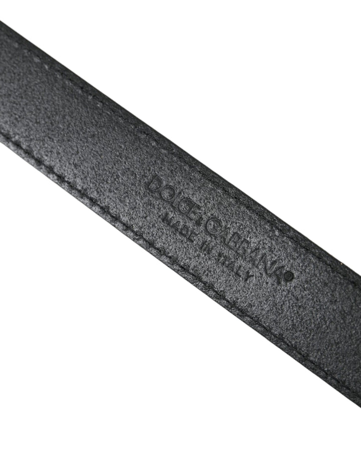 Green leather jacquard belt with silver metal buckle