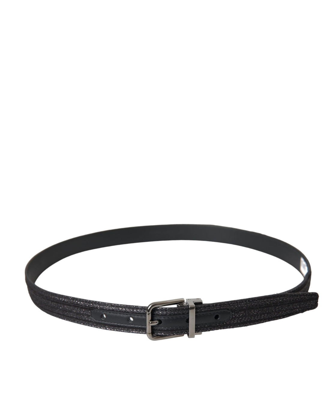 Black jacquard stripe belt with silver metal buckle