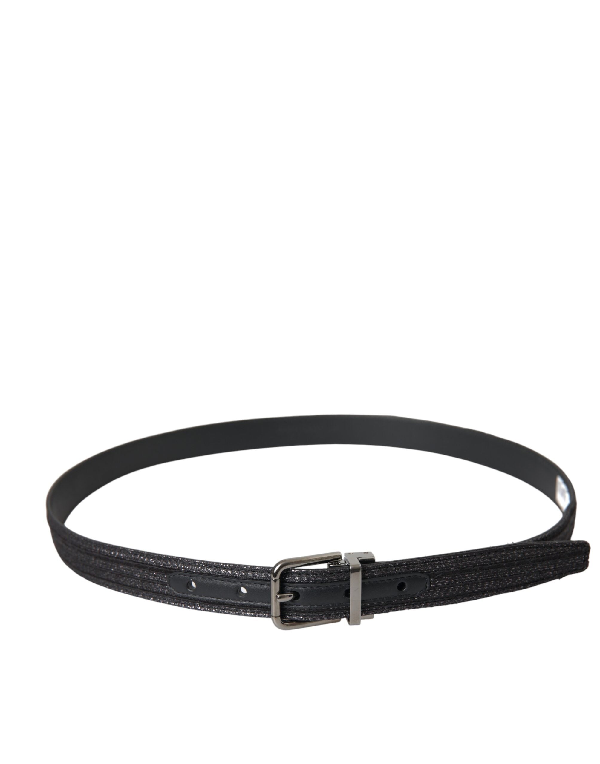 Black jacquard stripe belt with silver metal buckle