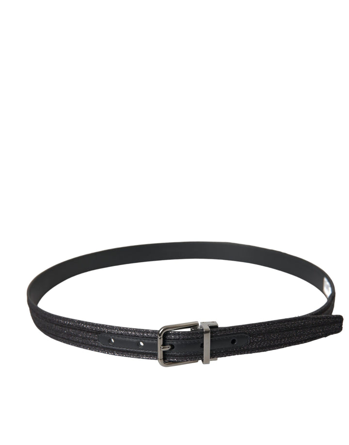 Black jacquard stripe belt with silver metal buckle