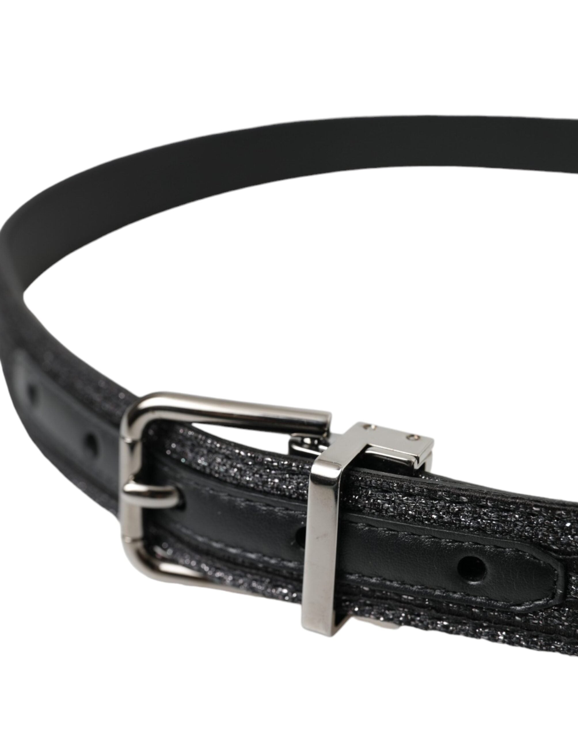 Black jacquard stripe belt with silver metal buckle