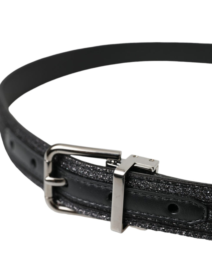 Black jacquard stripe belt with silver metal buckle