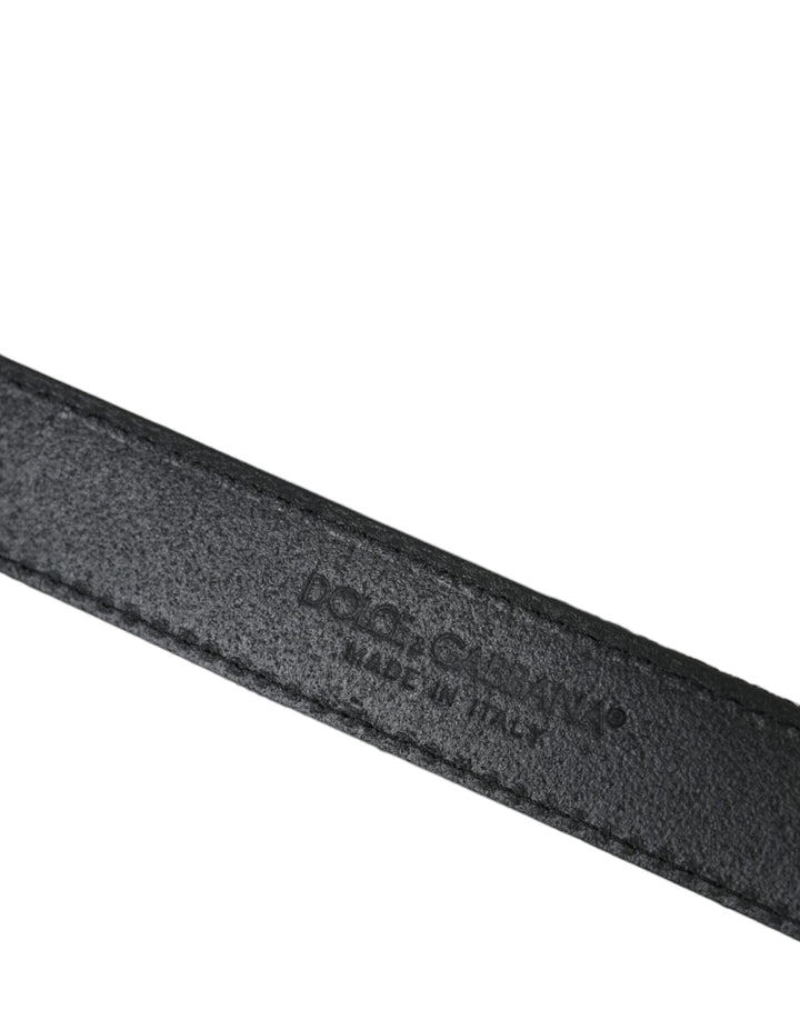 Black jacquard stripe belt with silver metal buckle