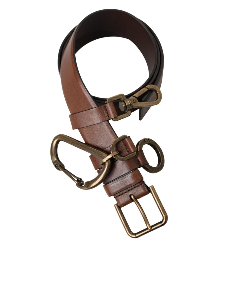 Brown calf leather gold metal buckle belt men