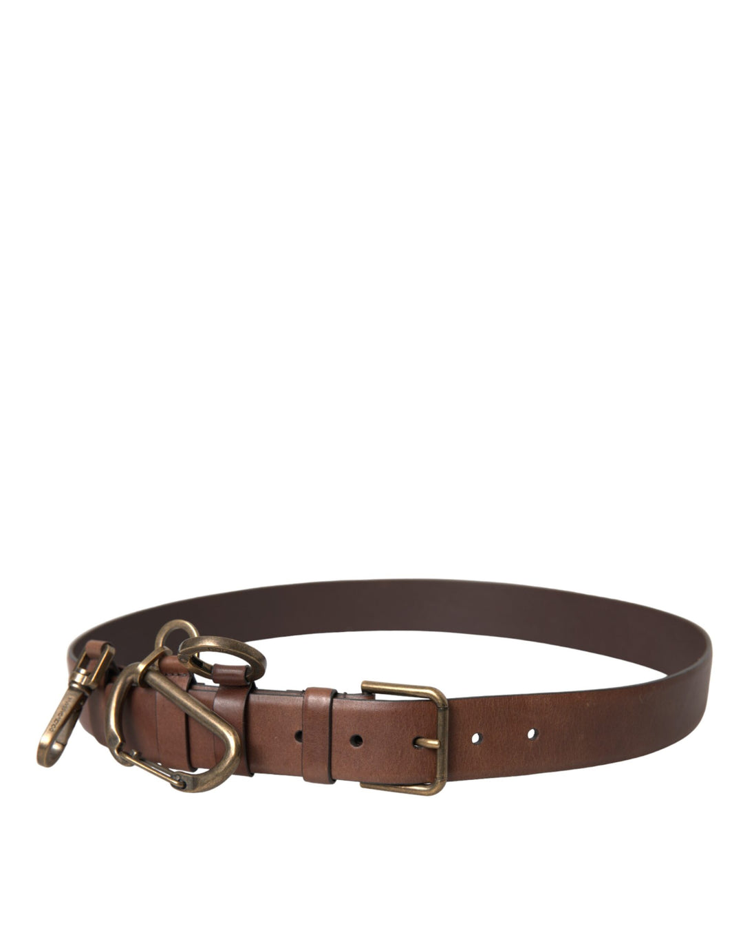 Brown calf leather gold metal buckle belt men