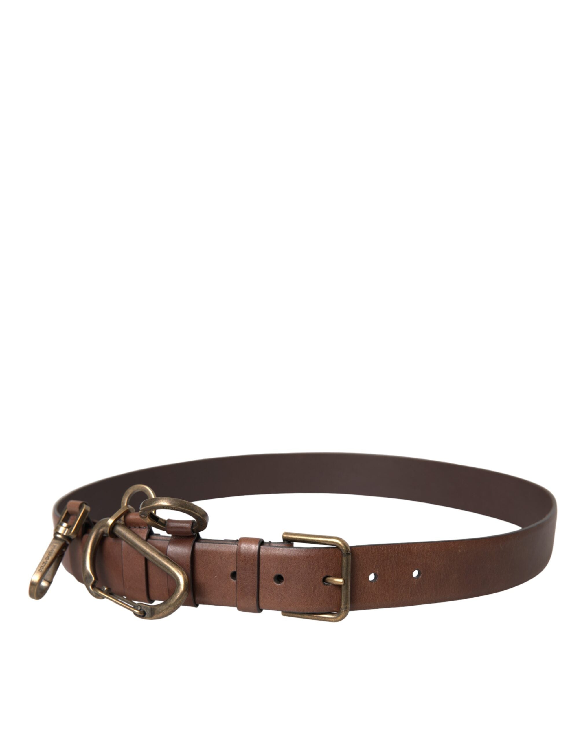 Brown calf leather gold metal buckle belt men