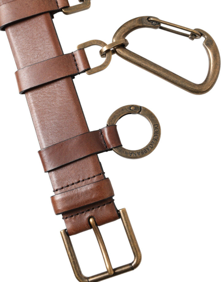 Brown calf leather gold metal buckle belt men