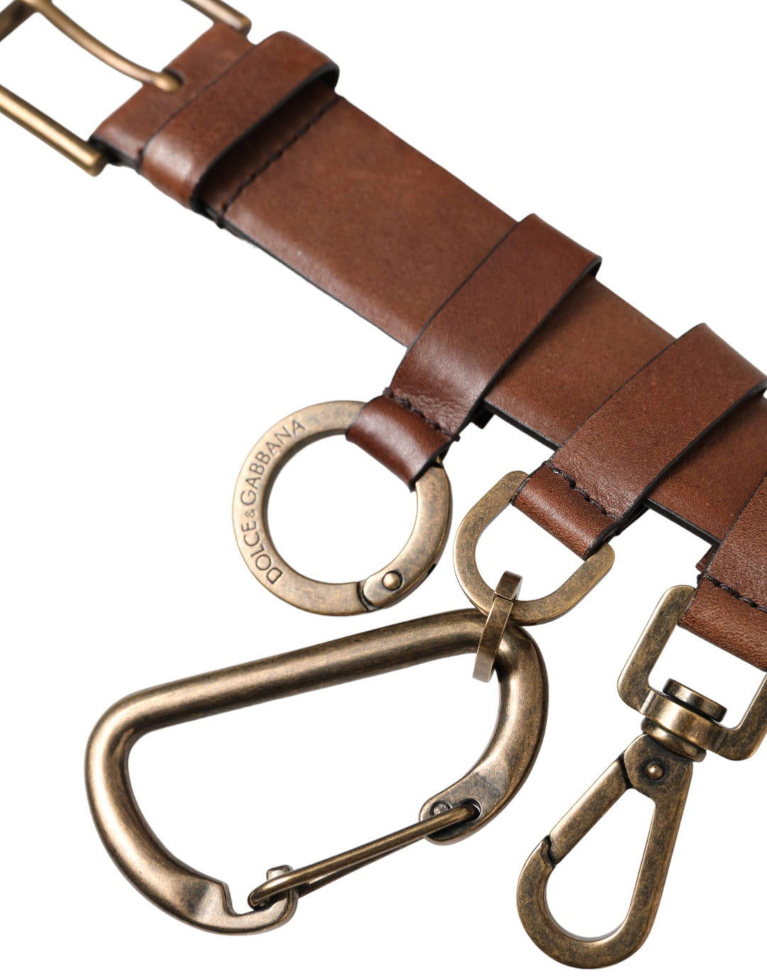 Brown calf leather gold metal buckle belt men