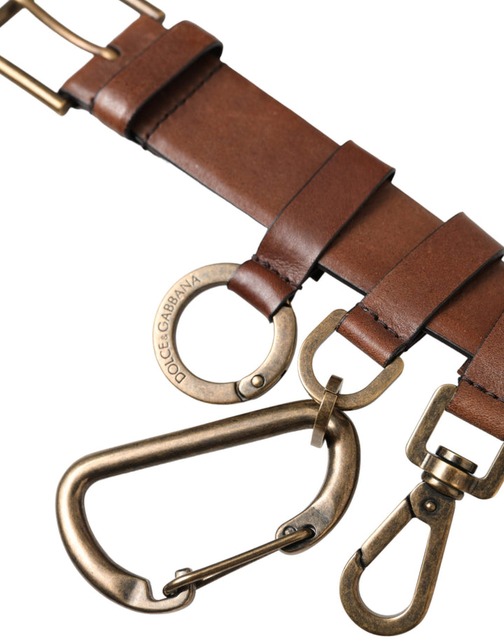 Brown calf leather gold metal buckle belt men